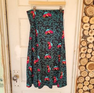 Lularoe Azure Black Bird Print Knee Length A-Line Knit Skirt Size XS